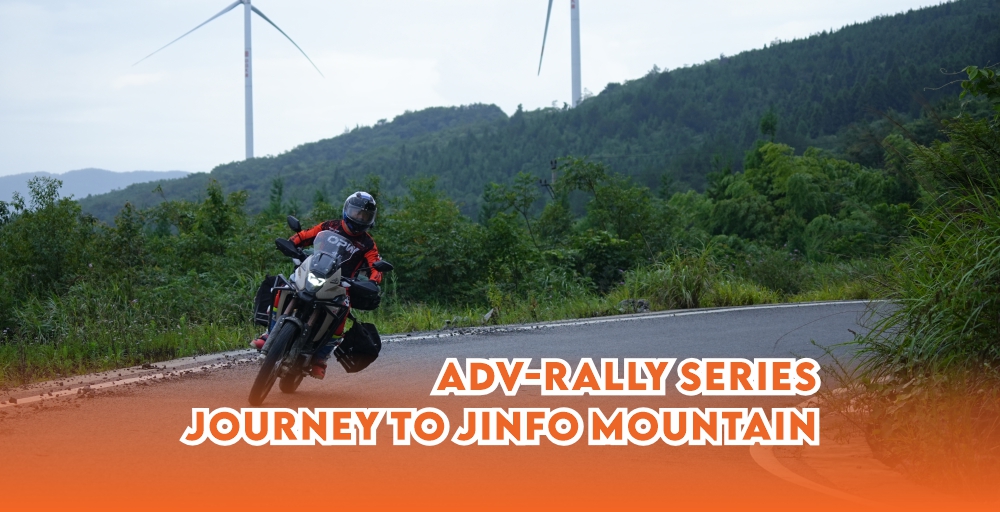 Ride along winding mountain bends, accompanied by mountain wind turbines. The adv-rally delivers all-terrain hardcore riding for an off-road motorcycle adventure to Jinfo Mountain.